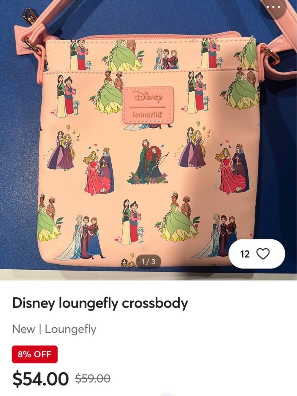 Loungefly Pink Disney Princess Pattern Crossbody Bag - Picture 1 of 2